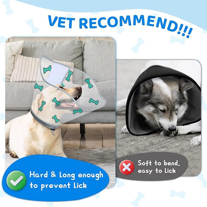 Dog Cone After Surgery - Soft, Comfortable, Adjustable Recovery Collar for Large, Medium, Small Dogs - Stop Licking with Soft Protect Edge (Bone, XL)