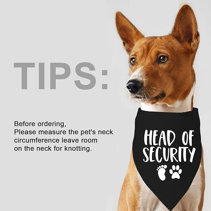 2 Pack Baby Security in Training and Head of Security, Dog Bandanas for Pregnancy Baby Announcement for Small Medium Large, Pet Announcements, Soft Breathable Fabric for Puppy Cats (Black&White)