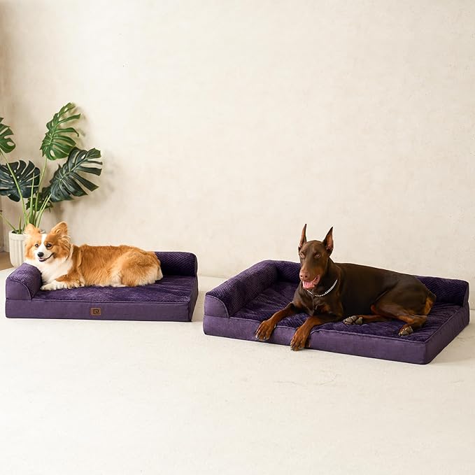 EHEYCIGA Memory Foam Dog Bed XXL, Giant Dog Bed Orthopedic with Washable Removable Cover, Waterproof Pet Bed Couch for Jumbo Dogs, 48x36x7 Inches, Purple