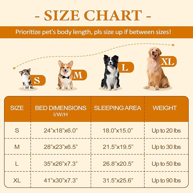 PAWZ Road Orthopedic Dog Bed Medium with Memory Foam,2-Layer Waterproof Cover and Non-Slip Bottom for Small, Medium and Large Dogs-Brown Large