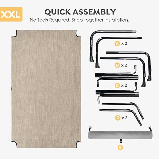 Veehoo Large Elevated Dog Bed, Outdoor Raised Dog Cot Hammock Bed with One-Sided Removable Headrest Bolster, Cooling Breathable Washable Teslin Mesh, Off Ground, Anti-Slip, XXL, CWC2204BCP