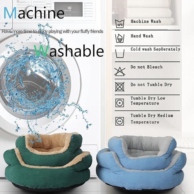 Dog Bed for Small Dogs Round Bed,Kitty Cat Beds for Indoor Cats Washable Cushion Beds Pet Sleeping Kitten Beds Extra Cozy Dog Cuddler Bed for Anxiety Puppy Calming Bed Resistant Bottom,Blue,19 inch