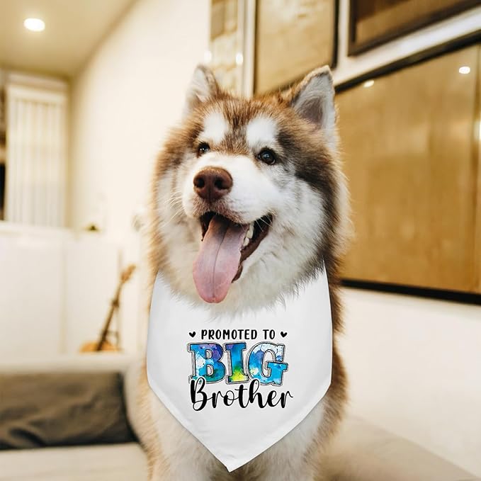 Promoted to Big Brother Baby Announcement Dogs Bandana Gender Reveal Dog Bandana Pregnancy Announcement Photo Prop Pet Scarf Accessories for Pet Dog Lovers Gifts - White
