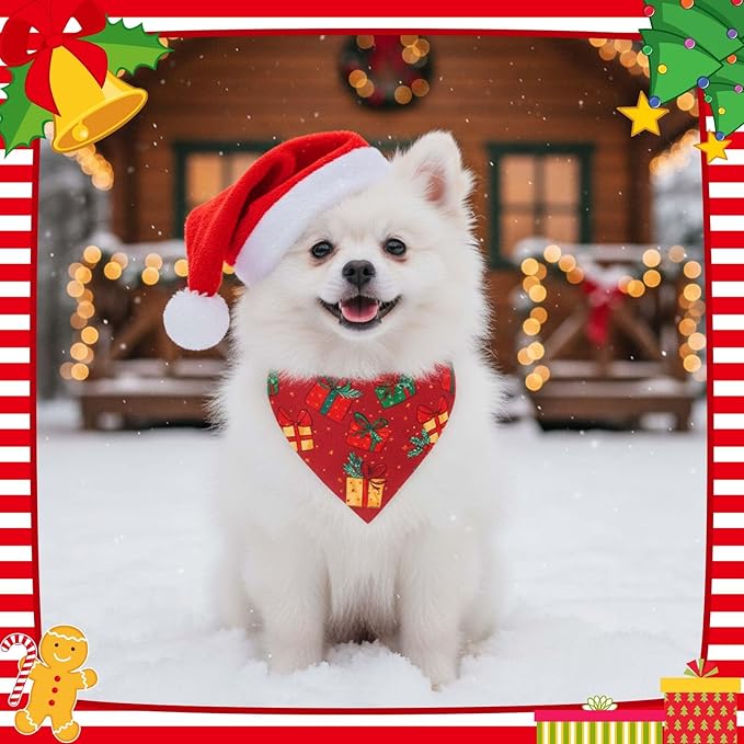 120 Pcs Christmas Dog Bandanas Bulk Santa Claus Pet Bandanas Dog Handkerchiefs Bell Scarf Bibs Triangle Bibs Adjustable Kerchief Pet Grooming Costume Accessories