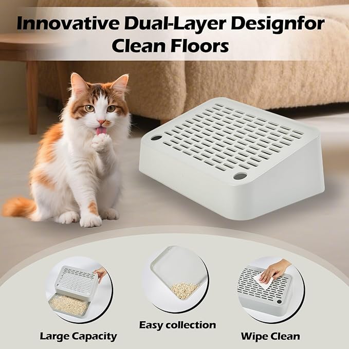 SpaceTime Elevated Cat Litter Mat for Litter Box,Trapping Litter Ramp/Steps for Floor Indoor,Washable Easy Cleaning Cat Pad with Filter Function,Suitable for Kitty & Senior Cats (Grey)