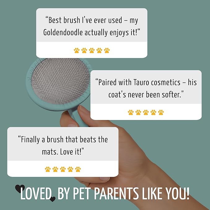 Tauro Pro Line Wooden Deshedding Dog Brush for Long Goldendoodle, Labradoodle & Poodle Hair - Mint Slicker Brush for Dog & Cat Grooming - Round Flexible Cushion & Non-Slip Grip