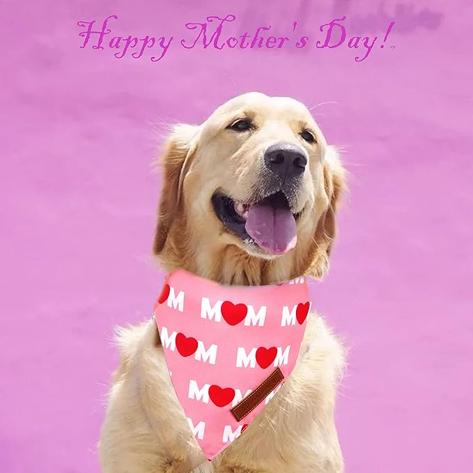 Realeaf Mothers Day Dog Bandanas 2 Pack, Reversible I Love My Mom Pet Scarf for Boy and Girl, Premium Durable Fabric, Valentines Day Bandana for Medium Large Dogs (Large)