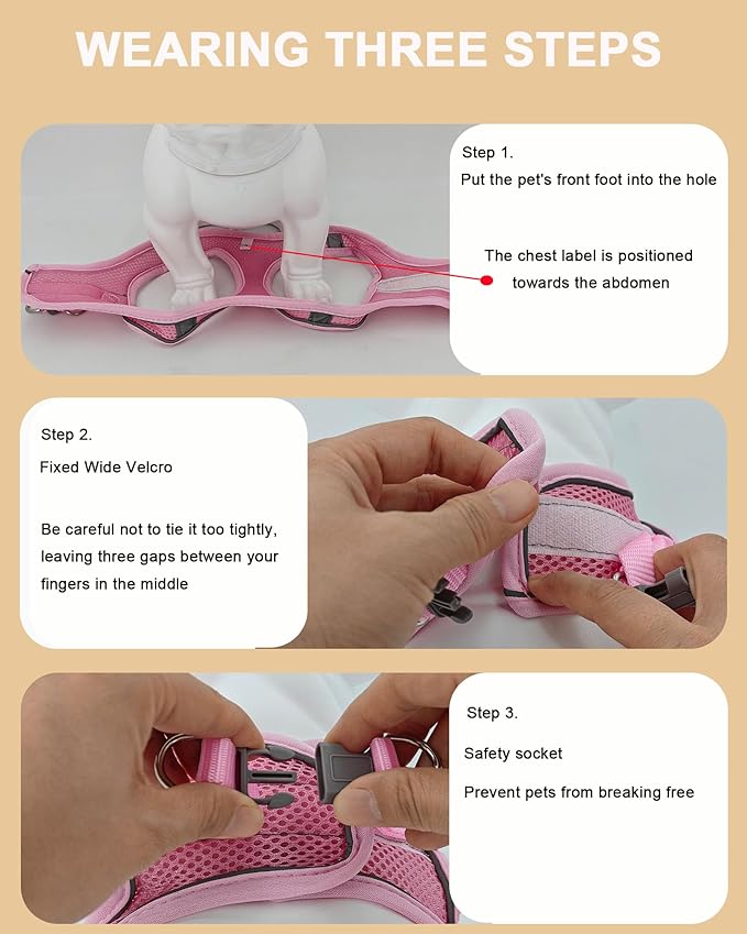 M Pink Soft Mesh Dog Harness and Leash Set,No Escape Puppy Harnesses for Training Walking, Reflective Adjustable Puppy Vest for Small Medium Dogs, Cats (Pink, M)