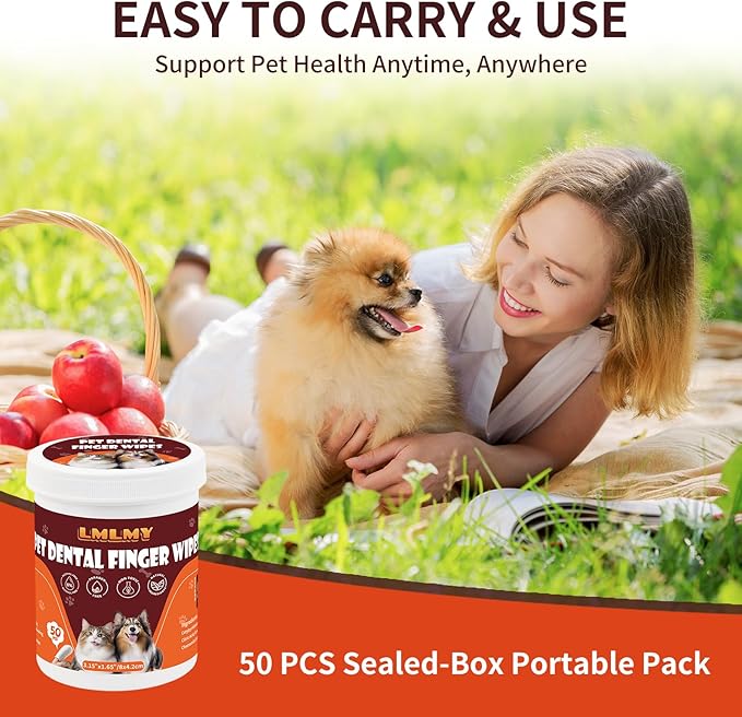 Dog Dental Wipes - Tooth Brushing Kit for Cats & Dogs - Dog Toothbrush Finger Dental Wipes to Remove Plaque & Tartar,Effective Teeth Cleaner (50PCS)