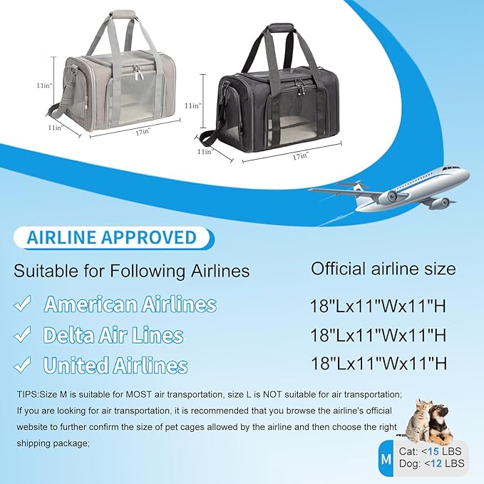 GANIT Airline Approved Pet Carrier for Cat, Soft Sided Dog Carrier for Small Dog, TSA Airline Approved,Up to 15 Lbs,Black