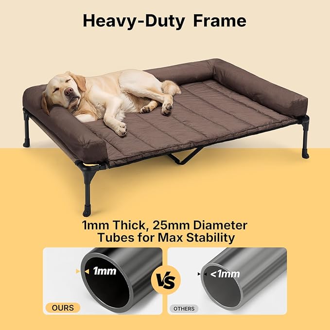 Veehoo Cooling Elevated Dog Bed Add Removable Waterproof Bolster Cushion Mat, Raised Pet Cot with Breathable Teslin Mesh, No-Slip Feet, Dog Couch Bed for Indoor Outdoor, 53 inches, Brown
