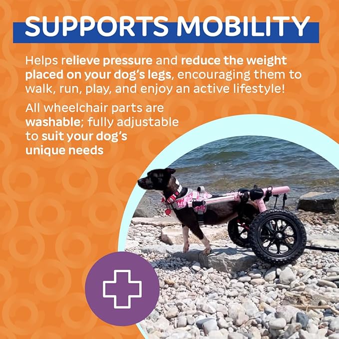 Walkin' Wheels Small Dog Wheelchair, Lightweight Dog Wheelchair for Back Legs, 15-25 lbs, for 12-15 inches Leg Height - Pink