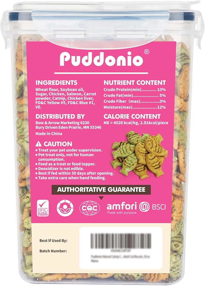 Catnip Cat Treats, Chicken and Salmon Flavor Snacks, Training Crunchy Fish Shape Adult Cat Biscuits, 30 oz