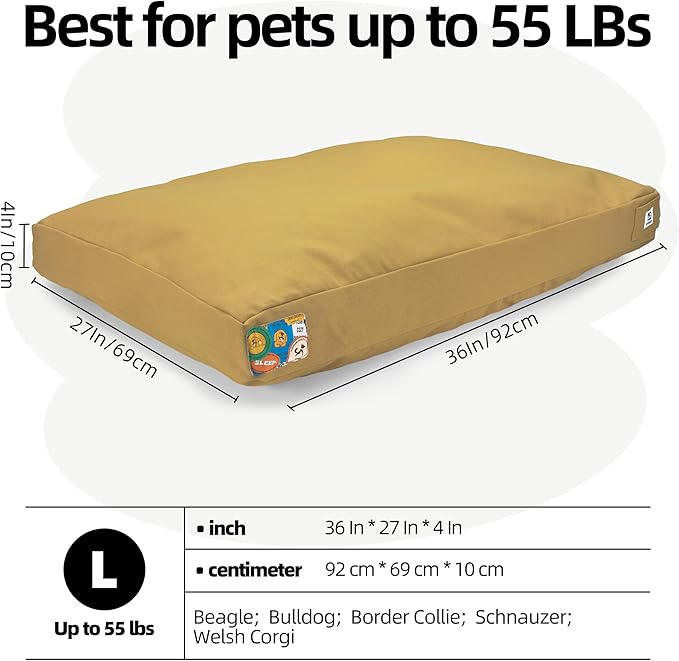Sytopia 36-Inch Canvas Outdoor Dog Bed, Washable & Waterproof with Chew-Resistant Removable Cover, Ideal for Large & Medium Dogs for Indoor, Outdoor, Crate, or Patio Use (Yellow)