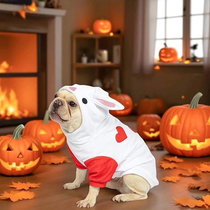 NACOCO Halloween Rabbit Dog Costume - Pet Christmas New Year Hoodie Warm Party Coat Outfit for Small and Medium Cat Dog Clothes(Red Rabbit,M)