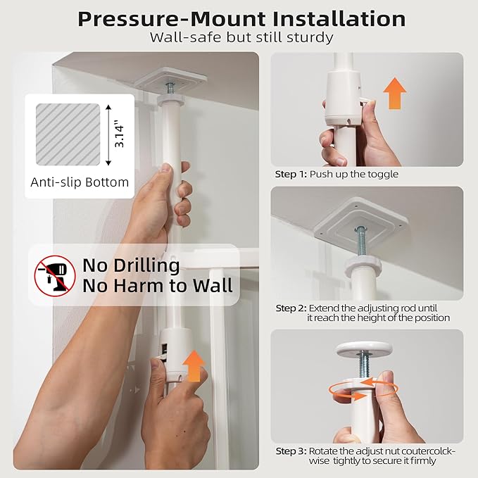 Extra Tall Pet Gate Indoor 74.80-98.43'' High, Clear Dog Gate Acrylic 33.86-41.34 Wide Cat Door, Auto Close No Drilling Cat Proof Safety Gate for Doorways Stairs House- White