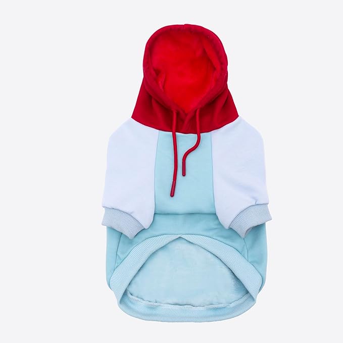 Color Block Dog Hoodie Dog Clothes Extra Warm Fleece Lining Stretchy Fit for Small Medium Large Dogs (Red Blue, Small)