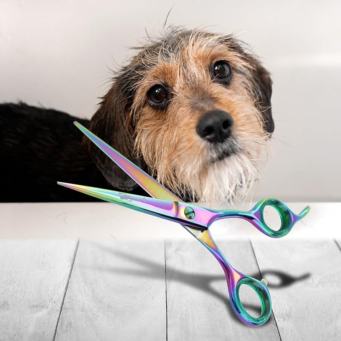 6.5 Inch Straight Rainbow Pet Scissors for Grooming Small Dogs - Professional Precision & Stunning Results - Comfortable Design - Trusted by Grooming Pros - Dog Shears - Ideal Scissors for Pet