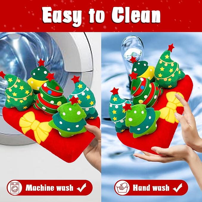 Christmas Hide and Seek Dog Toys, Squeaky Interactive Puzzle Dog Toys for Boredom and Stimulation, Dog Enrichment Toys for Small and Medium Dogs (Christmas Trees, Pack of 6)