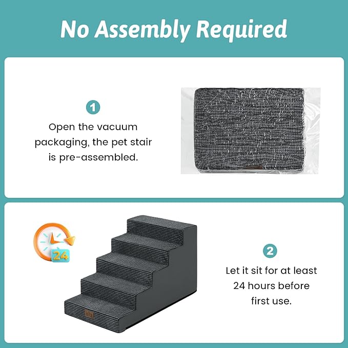 Slope Dog Stairs for Small Dogs 17.7" H, Pet Steps for Bed, Couch with Certified Foam, Non-Slip Dog Ramp Ladder for Puppy Older Cats, 5 Step, Charcoal Grey