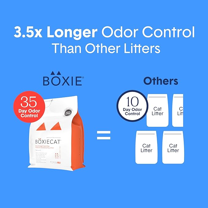 Boxie® Extra Strength 35 Day Odor Control Clumping Clay Cat & Kitty Litter 16lb, 99.9% Dust-Free, Probiotic Formula, Long-Lasting, Veterinarian Approved, Easy Scooping for Multi-Cat Homes