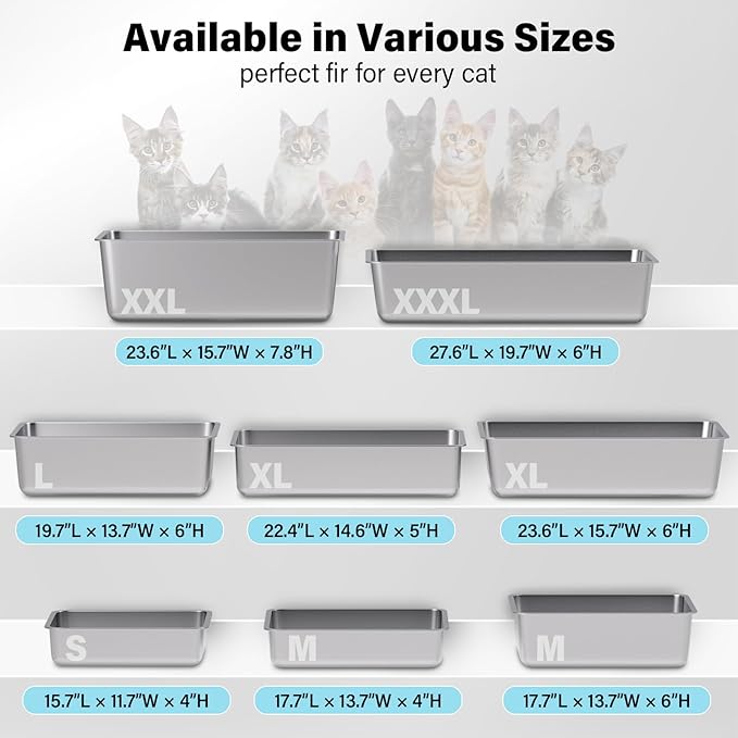 Stainless Steel Litter Box, 22.4"x14.56"x5" Metal Cat Litter Box,XLarge Metal Litterbox for Big Cat, Multiple Cats, Non Stick, Easy Cleaning