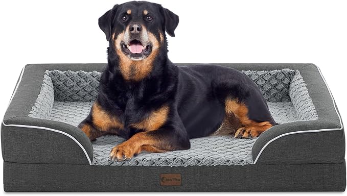 Orthopedic XL Dog Beds, Waterproof Memory Foam Big Pet Bed for Extra Large Sized Dogs 45x35Inch, Non-Slip Bottom and Egg-Crate Foam Dog Couch Bed with Washable Removable Cover, Dark Grey