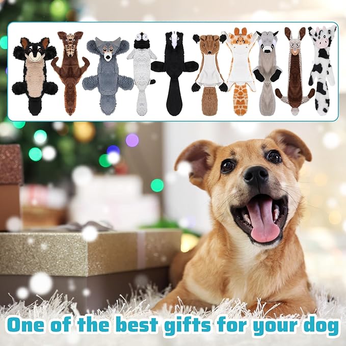 Sratte 10 Pcs Soft Dog Squeaky Toys No Stuffing Crinkle Dog Toy for Aggressive Chewers Durable Plush Teething Puppy Squeak Animals Chew for Small Medium Large Pets, 10 Styles (Classic Style)