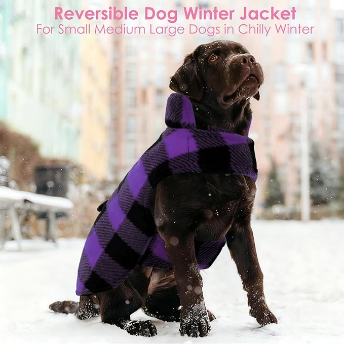 AOFITEE Dog Coat Plaid Dog Winter Coat for Large Dogs, Warm Dogs Jacket Christmas Sweater, Waterproof Pet Puffer Jacket, Reversible Pet Cold Weather Coats for Small Medium Large Pets, Purple XXL