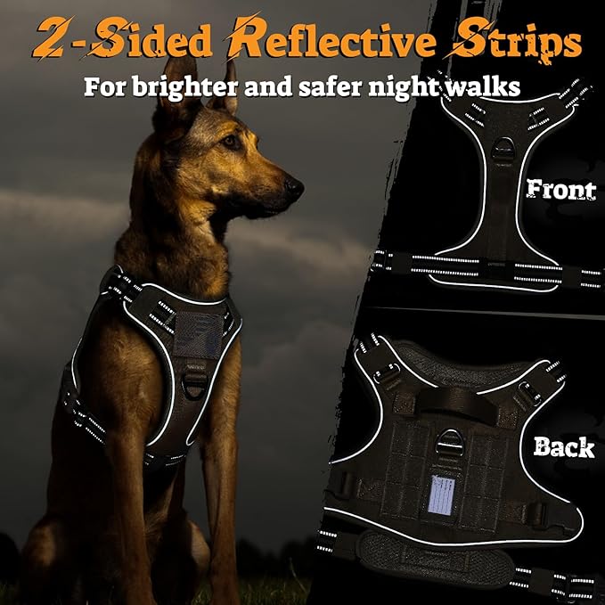 rabbitgoo Dog Harness Small Sized No Pull, Tactical Service Pet Vest with Molle and Control Handle, Adjustable and Reflective Military Harness for Easy Walking and Training, Brown, S