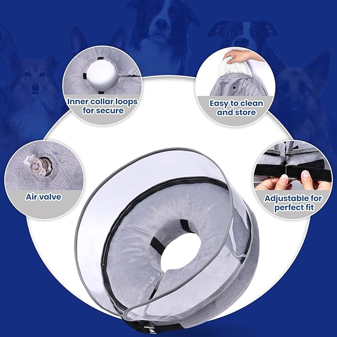BARKLESS Dog Cone, Inflatable Dog Cone After Surgery for Small Medium Breeds, Soft Surgery Collar with Enhanced Anti-Licking Guard Shield for Pets, Patented Protective Donut Collar