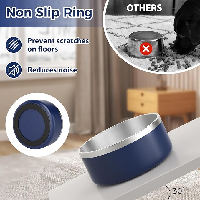 Stainless Steel Dog Bowl, Metal Water and Food Dish for Large Dogs, Insulated Non-Slip Pet Bowl, Easy Clean, 40oz, Blue