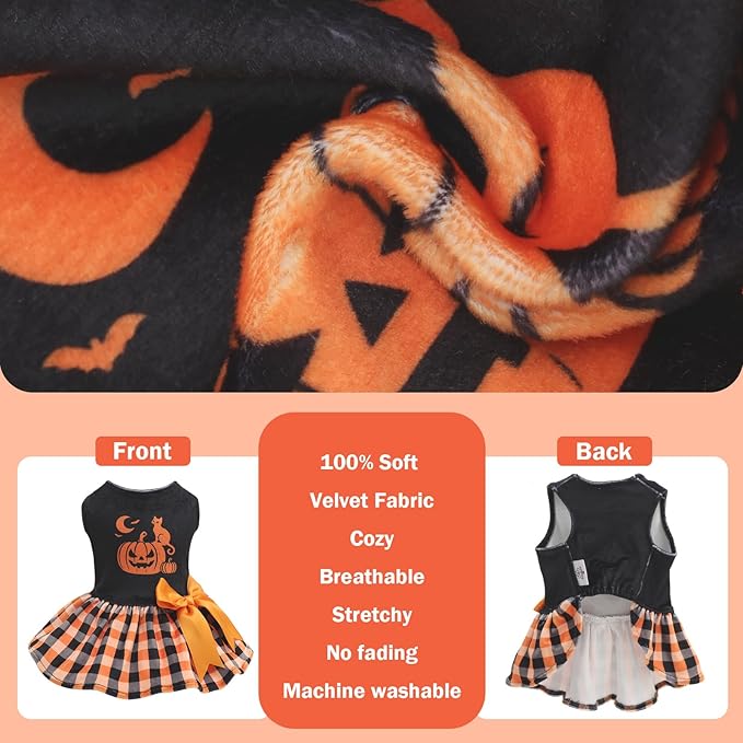 CuteBone Velvet Dog Dresses Halloween for Small Dogs, Stylish & Soft Fabric, Comfortable Fit for Everyday Wear, Perfect for Special Occasions NCVA18S-D