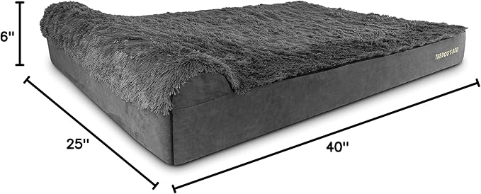 The Dog’s Bed Orthopedic Headrest Dog Bed XXXL Fur Grey, Memory Foam, Pain Relief for Arthritis, Hip & Elbow Dysplasia, Post Surgery, Lameness, Supportive, Waterproof Washable Cover