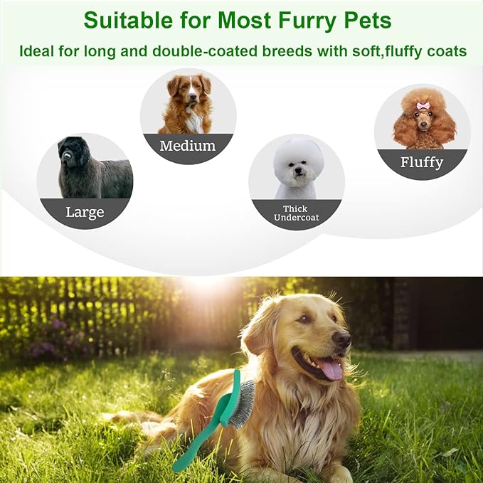 Large Slicker Dog Grooming Brush Kit - Ergonomic Wooden Handle, Long Pins for Goldendoodles, Poodles, Doodles & Haired Dogs (green)