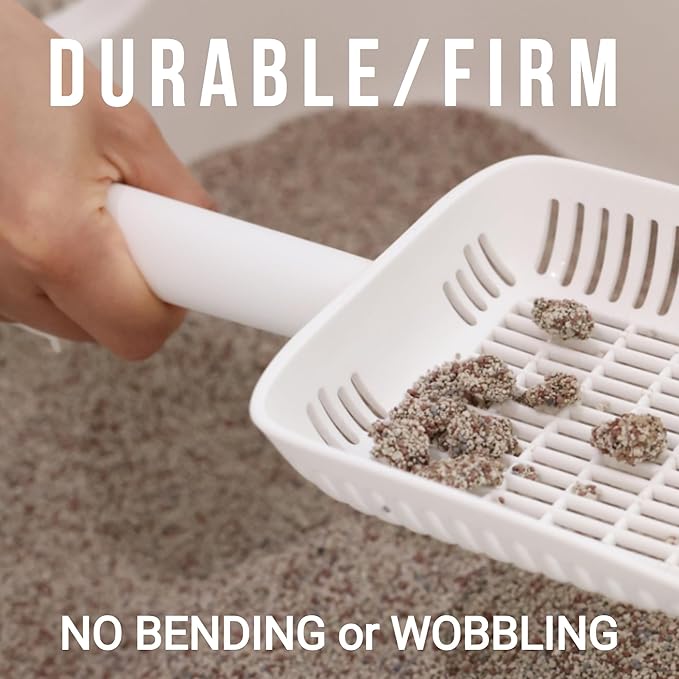 TypeC Cat Litter Scoop - Small Holes (0.11in) Big Size Scooper - Long Handle & Easy Cleaning - Hanger for Litter Box