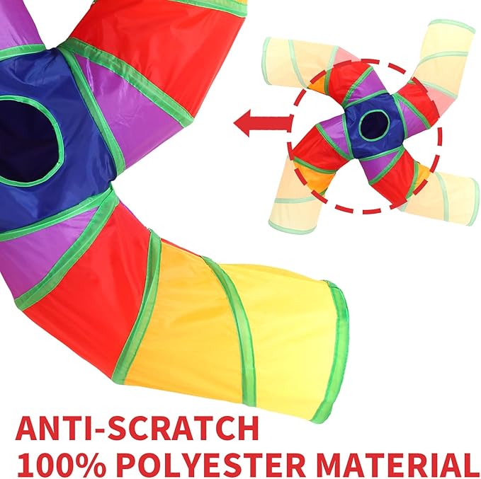 Coolcandy Cat Tunnel & Interactive Cat Toy Indoor, Curved 4 Way Tunnel Toys for Indoor Cats, Collapsible Interactive Peekaboo Cave with Play Ball, for Multi-Way Play & Small Animals