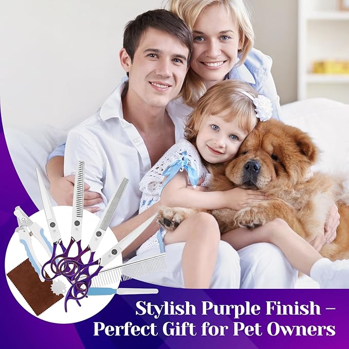 Professional Dog Grooming Scissors Set, Curved Dog Grooming, Thinning Scissors,Chunkers,440C Stainless Steel pet Grooming Scissors