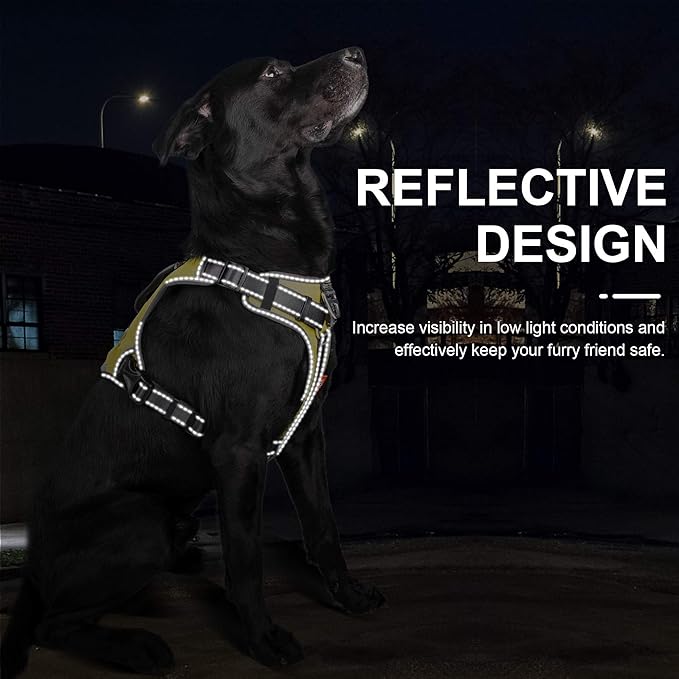 Fida Dog Harness, Multi-Functional No-Pull Pet Vest Harness with Saddle Bags Backpack, Front Leash Clip, Adjustable Soft Padded Reflective No-Choke Dog Vest Heavy Duty for Large Dog, L, Yellow