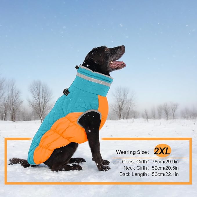 Warm Dog Coats for Large Dogs, Waterproof Dog Jacket with Harness Built in, Zipper Clousure, Fleece Lining, Turtleneck, for Cold Weather, Snowsuit for German Shepherd, Weimaraner, Labrado XXXL