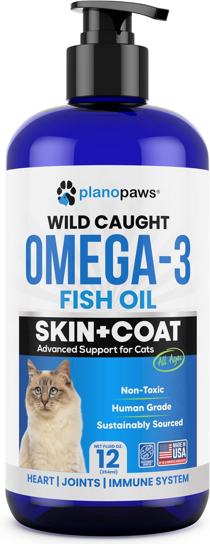 Omega 3 Fish Oil for Cats - Better Than Salmon Oil - Kitten & Cat Vitamins and Supplements - Cat Dandruff Treatment - Liquid Fish Oil for Pets - Shedding Support - Cat Health Supplies for All Ages