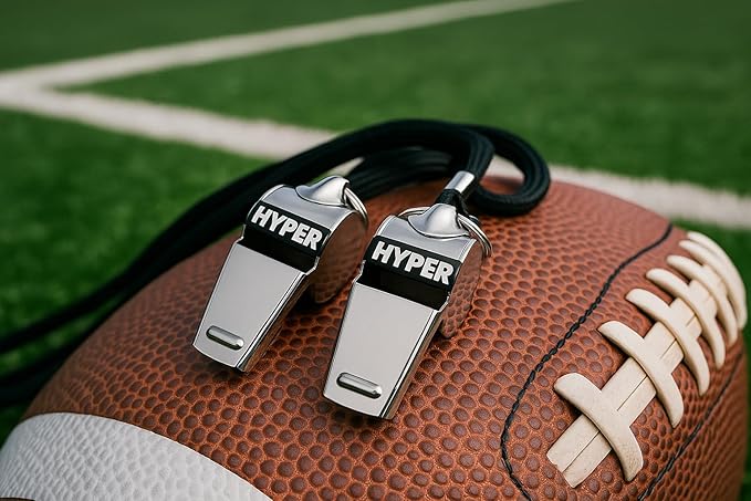 HyperSteel Stainless Steel Sports Whistles (2 Pack) with Lanyards - Super Loud - Durable - Clear Sound - Ideal for Coaching, Referee, Survival, Emergency, Dog Training, Boating, Hunting.