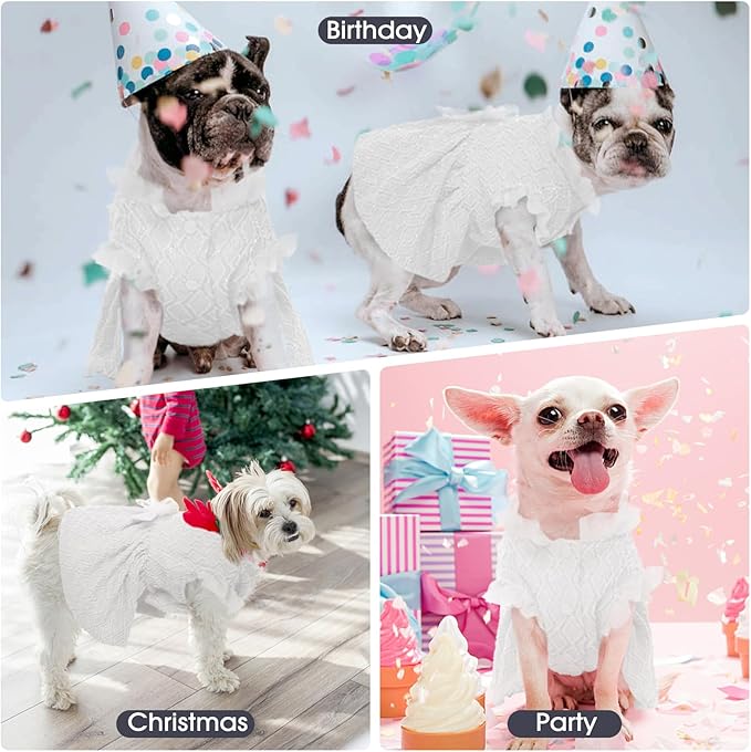 Kuoser Dog Dress, Cute Dog Dresses for Medium Large Dogs Girl Elegant Puppy Tutu with Bow-Knot, Doggie Princess Costume Pet Outfit for Birthday Party Christmas Halloween Wedding, White L