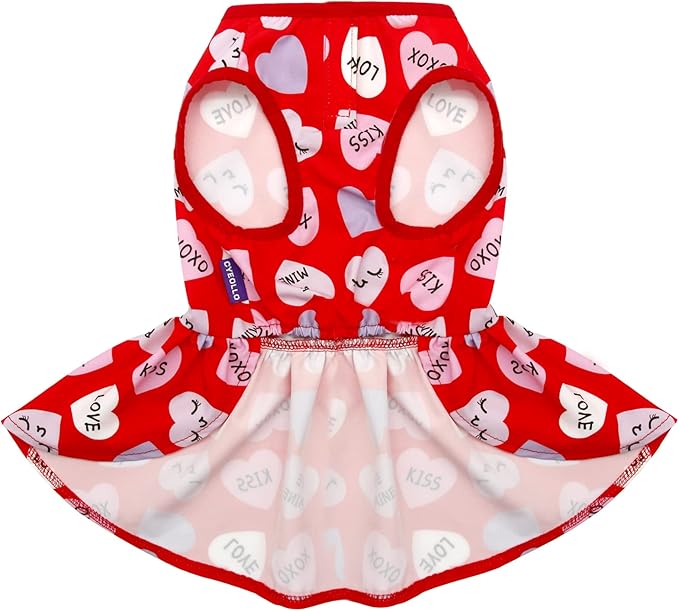 cyeollo Valentines Day Dog Dress Holiday Theme Outfit Heart Pattern Chiffon SkirtGirl Dog Clothes Dresses for Puppy Dogs Cats Apparel