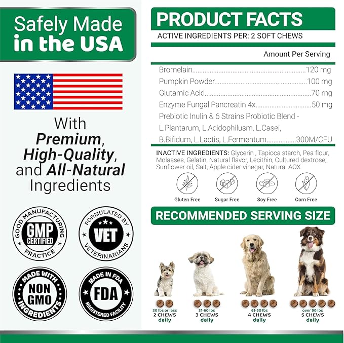 YUMA'S No Poo Chews for Dogs - 170 Count - Coprophagia No Poop Eating Deterrent for Dogs - Stop Eating Poop for Canine - Gut Health - Probiotics & Digestive Enzymes Supplement - Made in USA