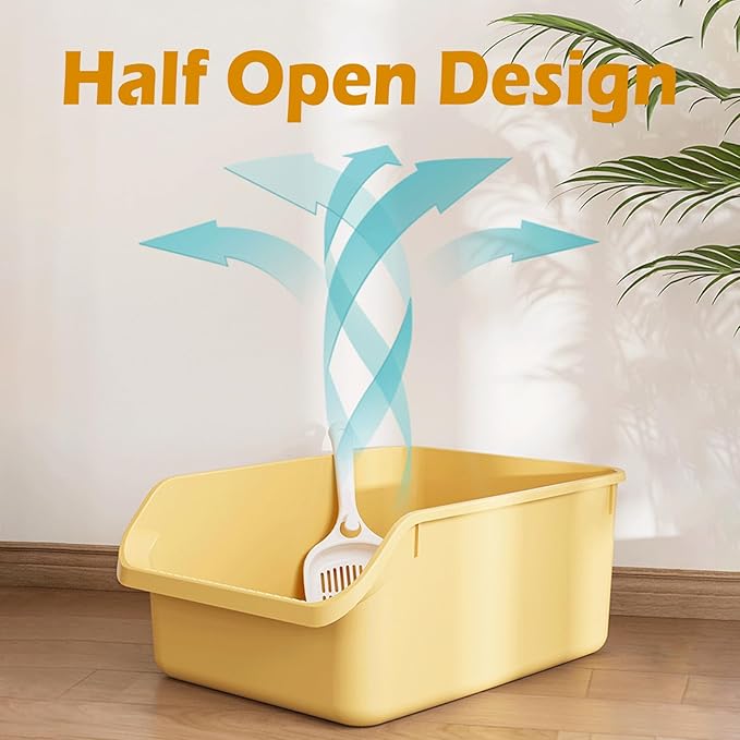 SpaceTime Large Cat Litter Box with High Sides,Cat Boxes for Indoor Cats,Cat Litter Pan for Kitty,Litter Box with Low Entry,Easy to Clean,Anti-Splashing(Yellow)
