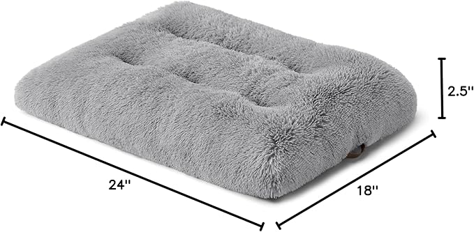 Bedsure Washable Small Dog Bed for Crate, Plush Calming Dog Crate Mat, Fluffy Pet Bed for Small Dogs, Plush Soft Comfort Sleeping Mat for Puppy, Anti-Slip Pet Kennel Pad, 24" x 18", Grey