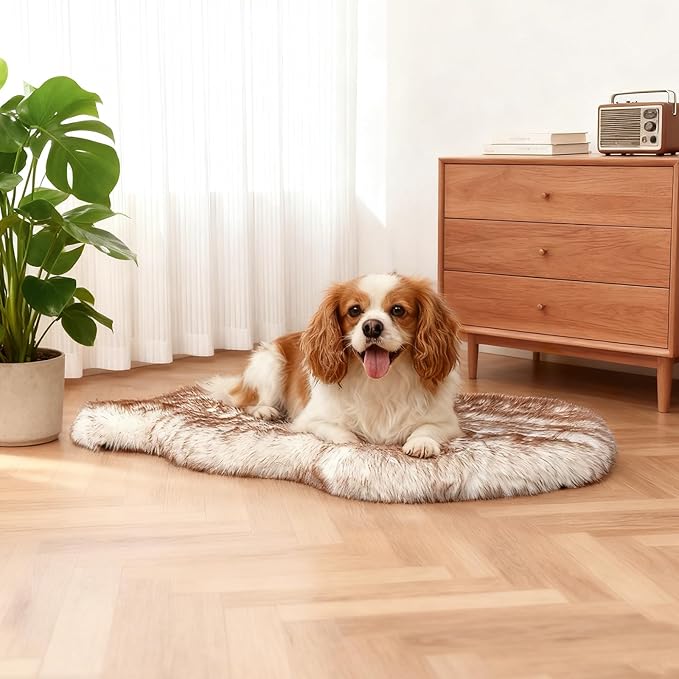 40"×24"×1.97" Luxury Fluffy Faux Fur Dog Bed, Ultra Soft Plush Pet Rug, Washable Cozy Pad with Non-Slip Bottom, Supportive & Warm Sleeping Mat for Medium & Large Dogs, Joint-Friendly Pet Bed