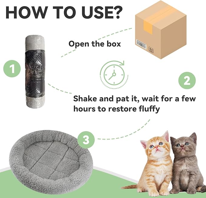 LESYPET Cat Bed for Indoor Cats, Small Pet Bed Curl Sleep Cushion with Raised Pillow Around, Non-Slip Bottom Washable Pet Beds Mat for Small Pets Rabbit Hamsters, Round Diameter 11.8"