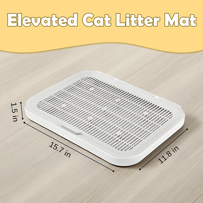 Elevated Cat Litter Mat Litter Box Mat with a Flip-top Lid,Double-Layer Kitty Trapping Mats for Floor,Cat Trapping Pad with Non-Slip Base,Durable,Waterproof,Washable,Easy to Clean (Grey)